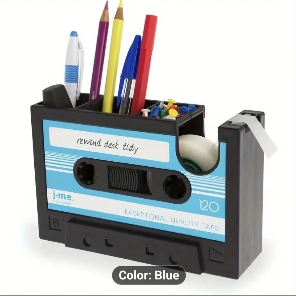 Retro Cassette Tape Dispenser and Desk Organizer New Sealed Box Blue 80s Decor